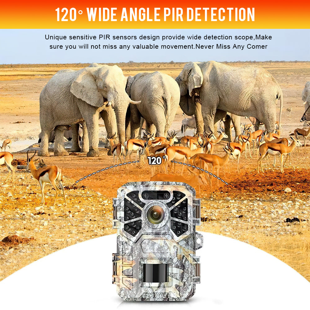 30MP 2K Infrared Night Vision Waterproof Trail Camera with 120° Wide Angle Lens P59836