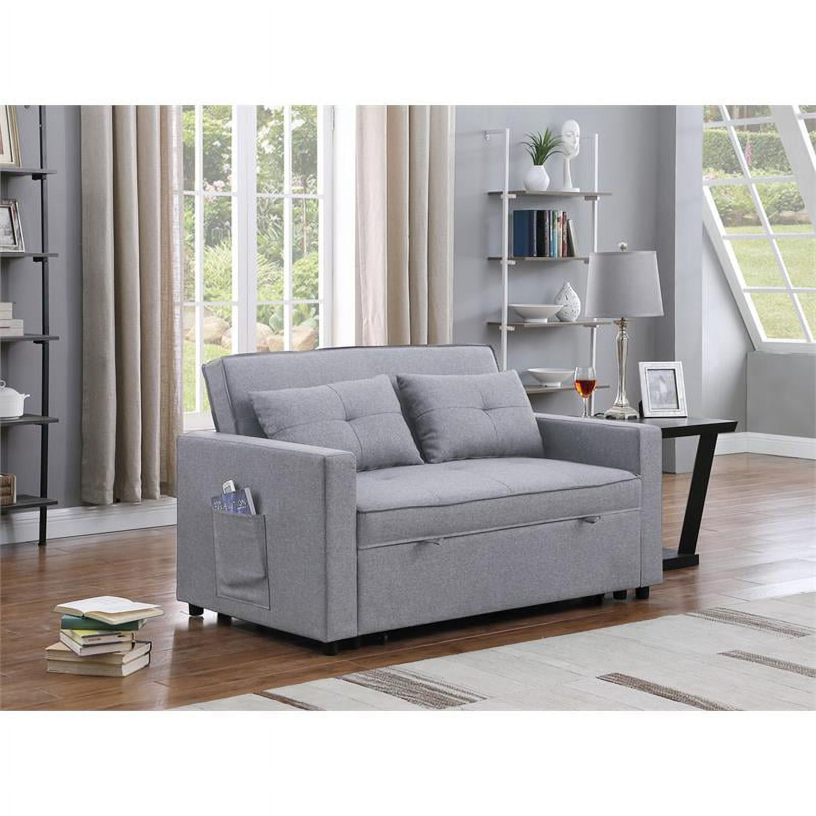 Light Gray Linen Fabric 3-in-1 Convertible Sleeper Loveseat S992896