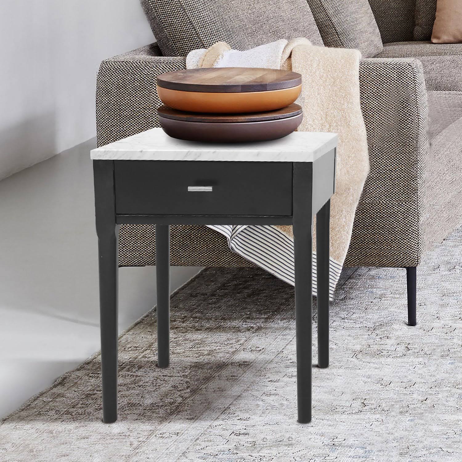 18x22 Square White Marble Side Table with Legs P5176