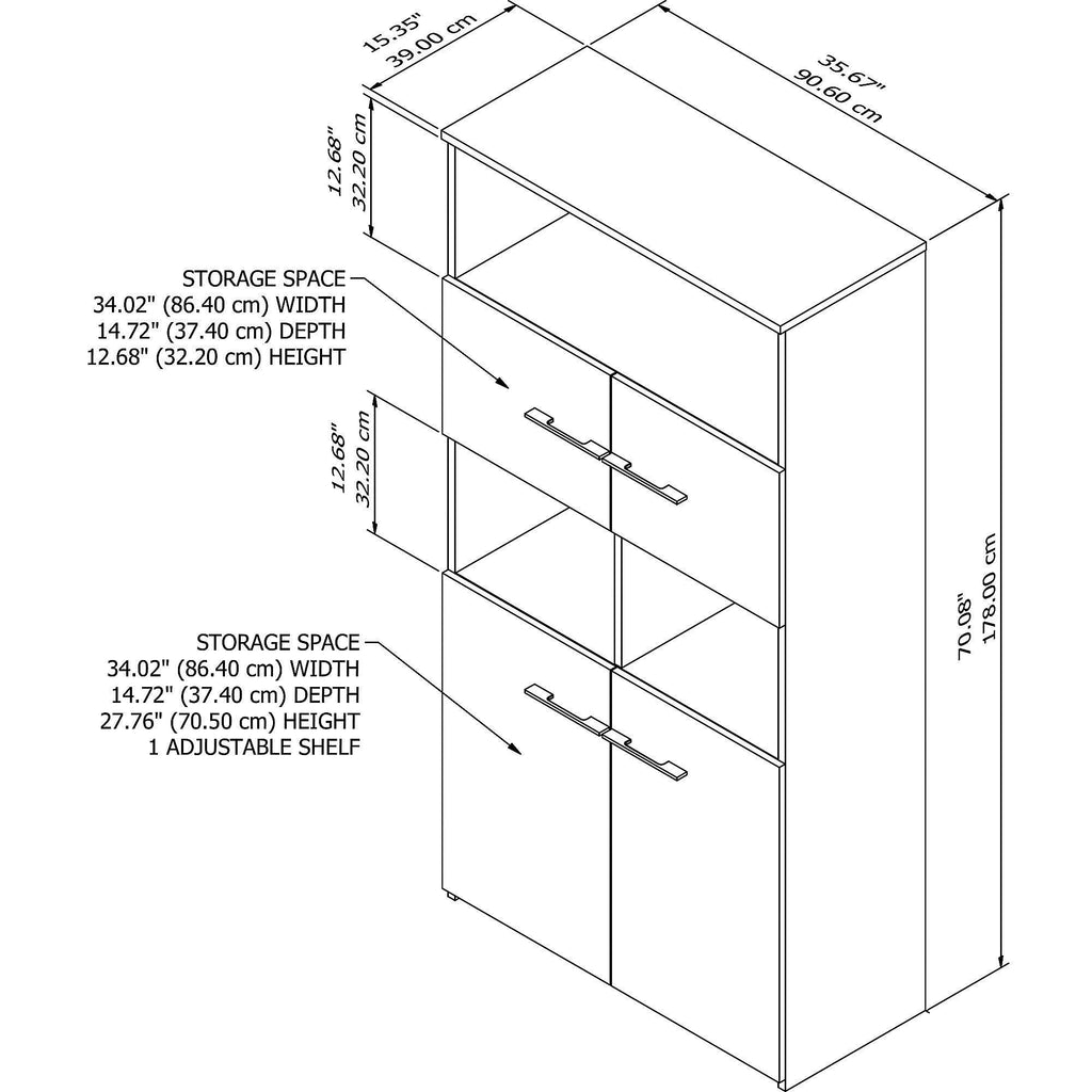 5 Shelf Bookcase with Doors, Sand Oak M323