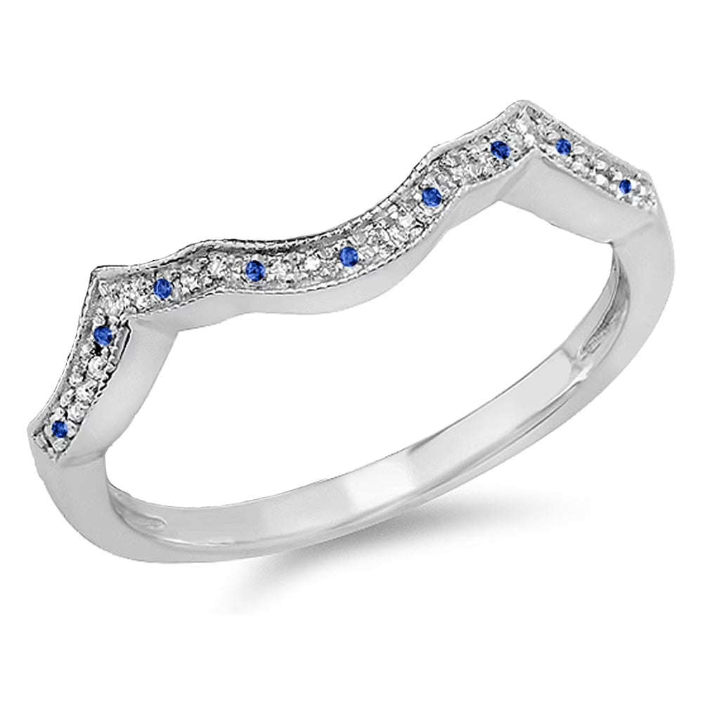 14K White Gold Blue Sapphire & White Diamond Wedding Band C732226