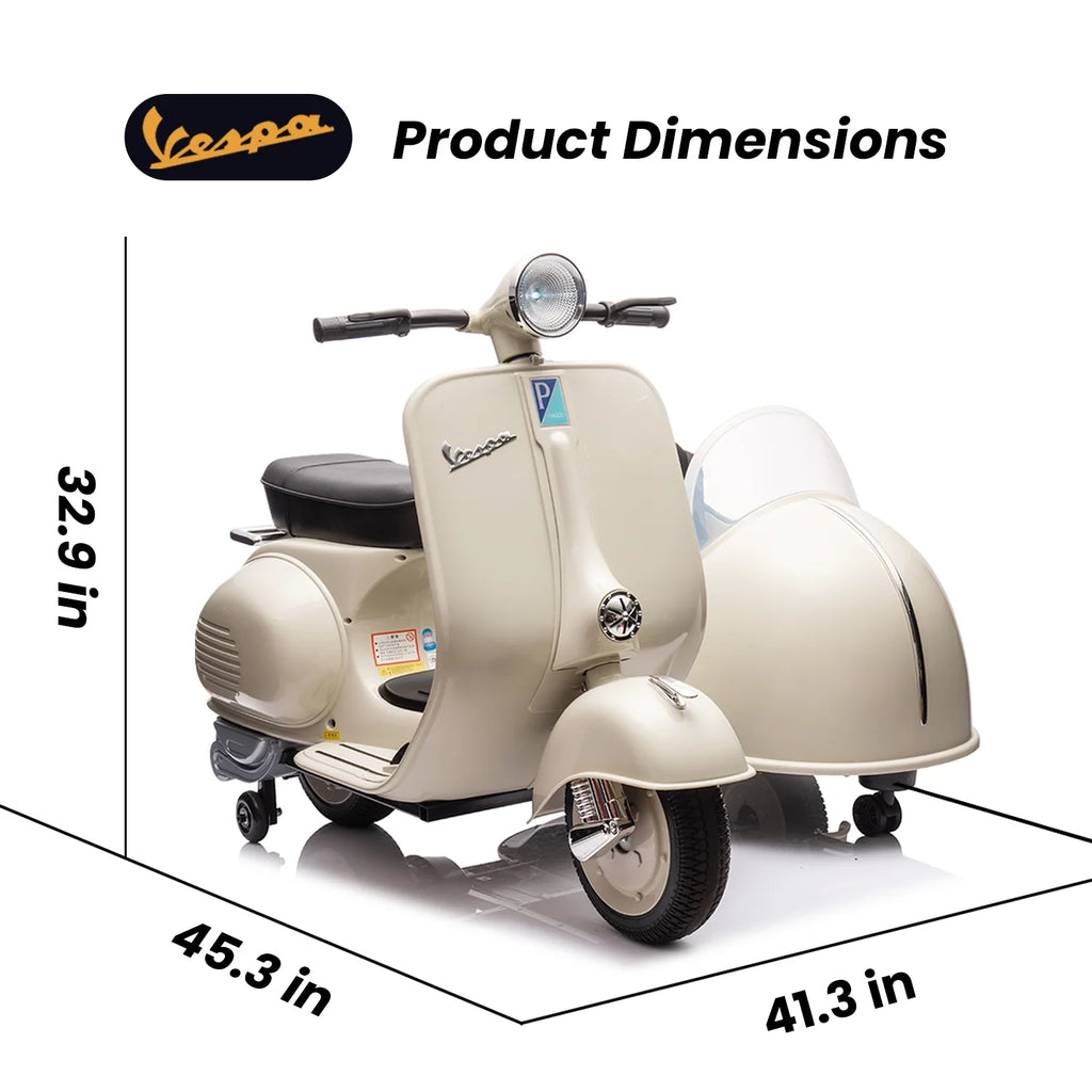 12V Licensed Vespa Ride on Motorcycle with Side Car, 2-Seater Electric Car for Kids, Grey K4003