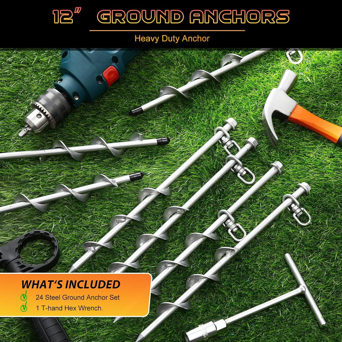 24 Pcs 12 Inch Heavy Duty Ground Stakes with Hook O21519