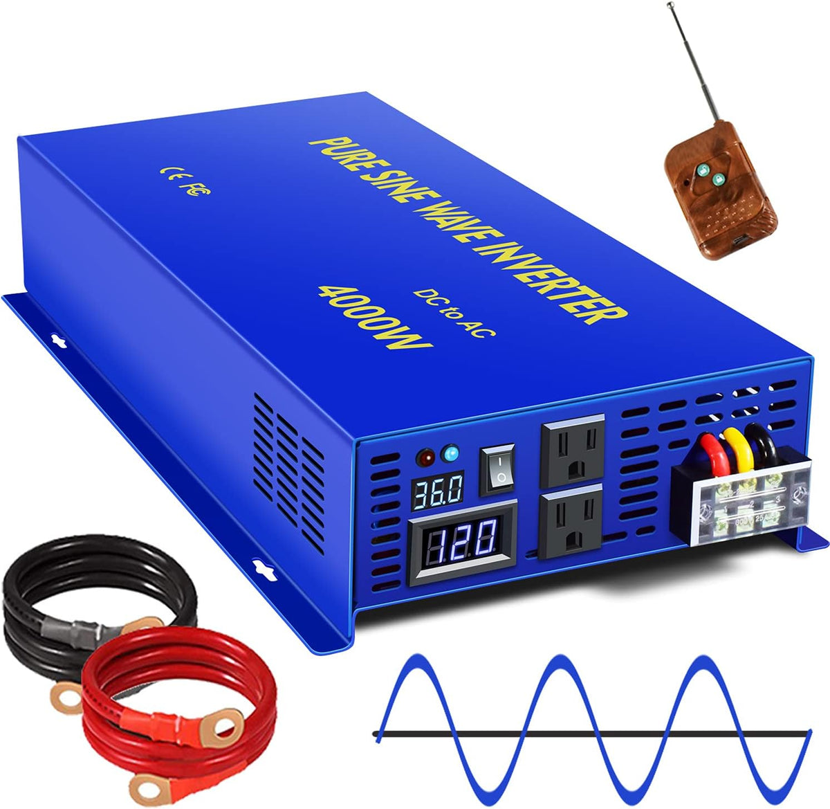 4000W Pure Sine Wave Power Converter with Wireless Remote Control O3547