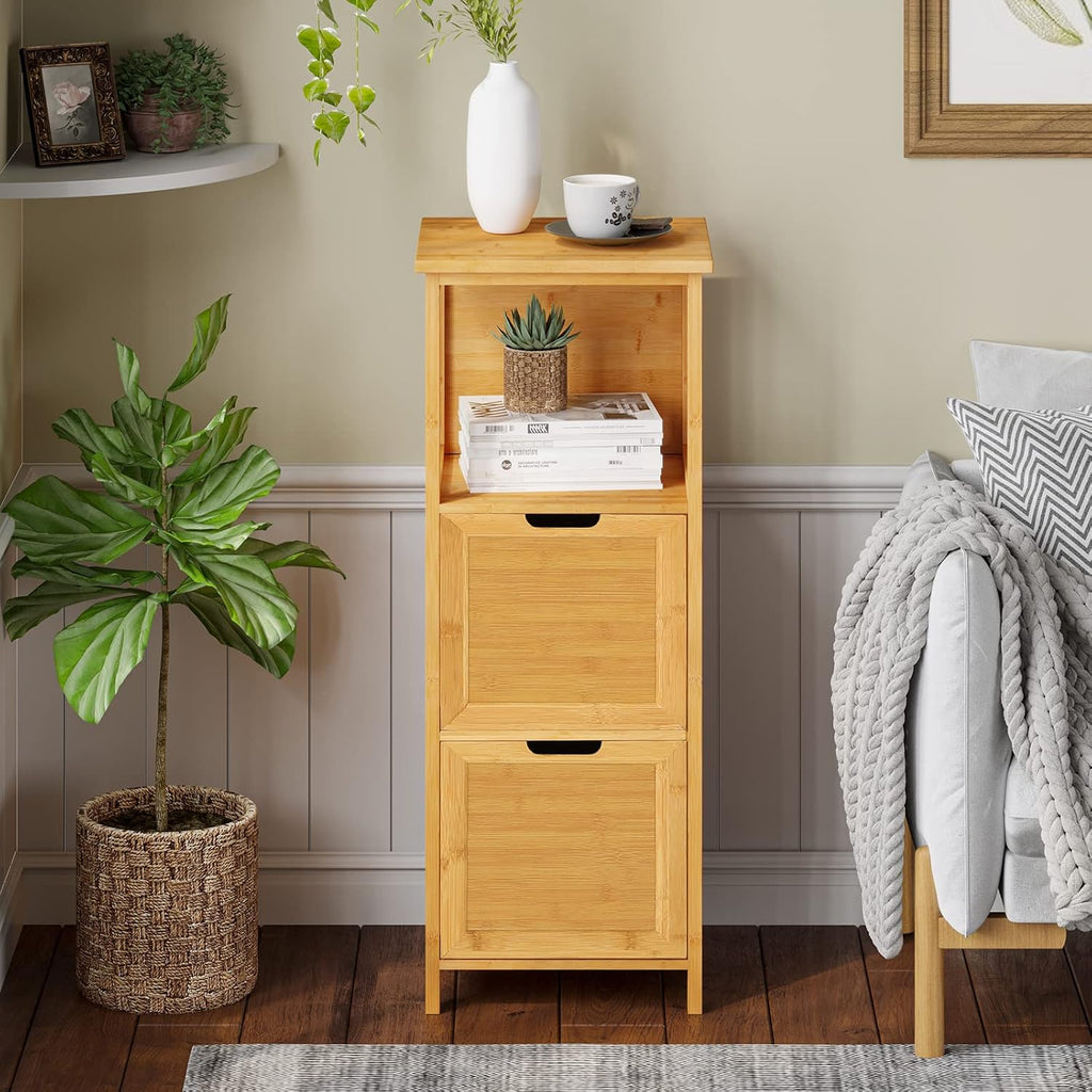 Bamboo Freestanding Corner Cabinet with 2 Removable Drawers and 3 Shelves N218