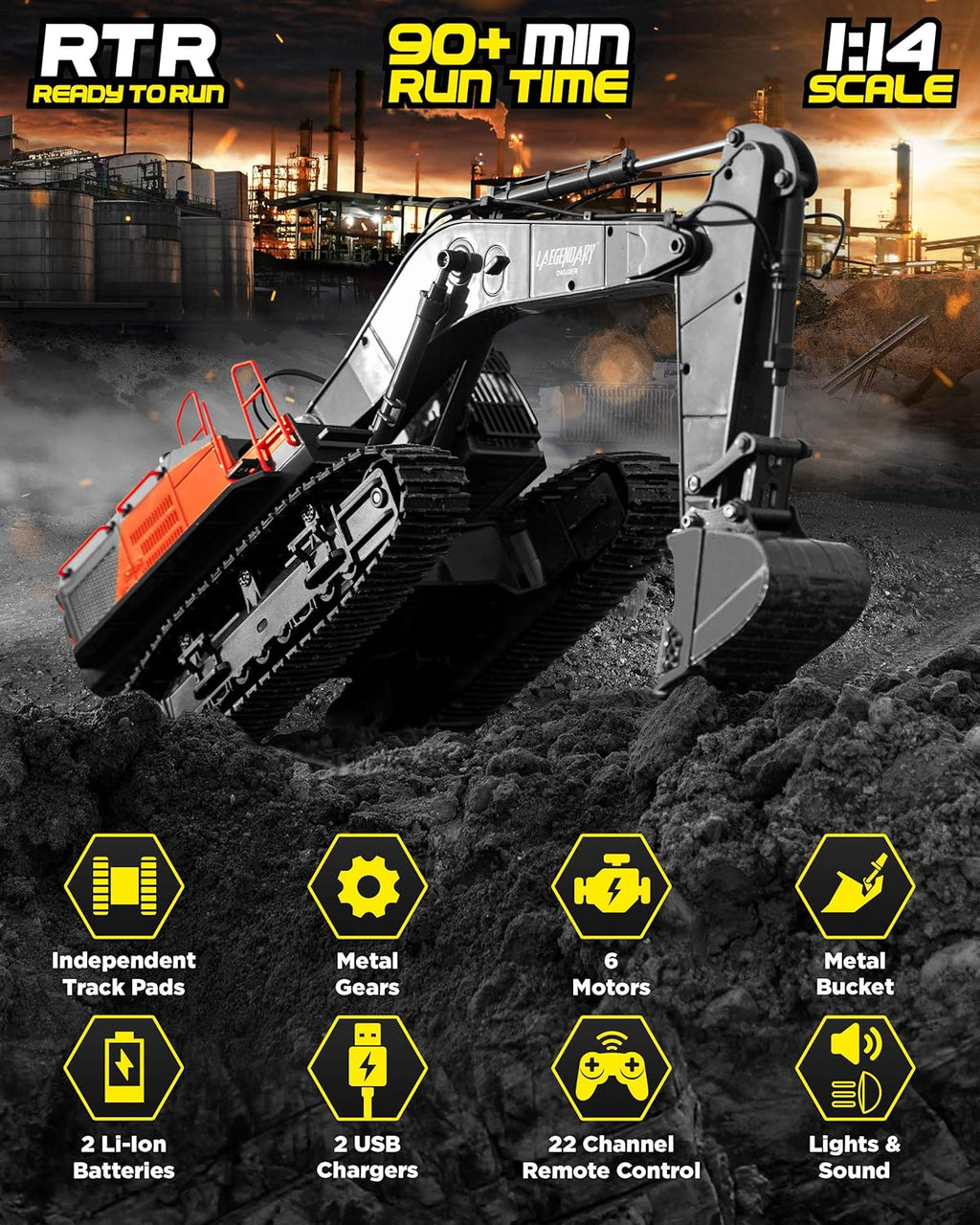 1:14 Scale Full Functional Remote Control Construction Tractor Toy Y180