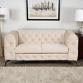 Beige Velvet Button Tufted 2-Person Loveseat Sofa Y4939