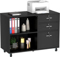 Black 3 Drawer Mobile Wood File Cabinet with 2 Open Shelves A9746