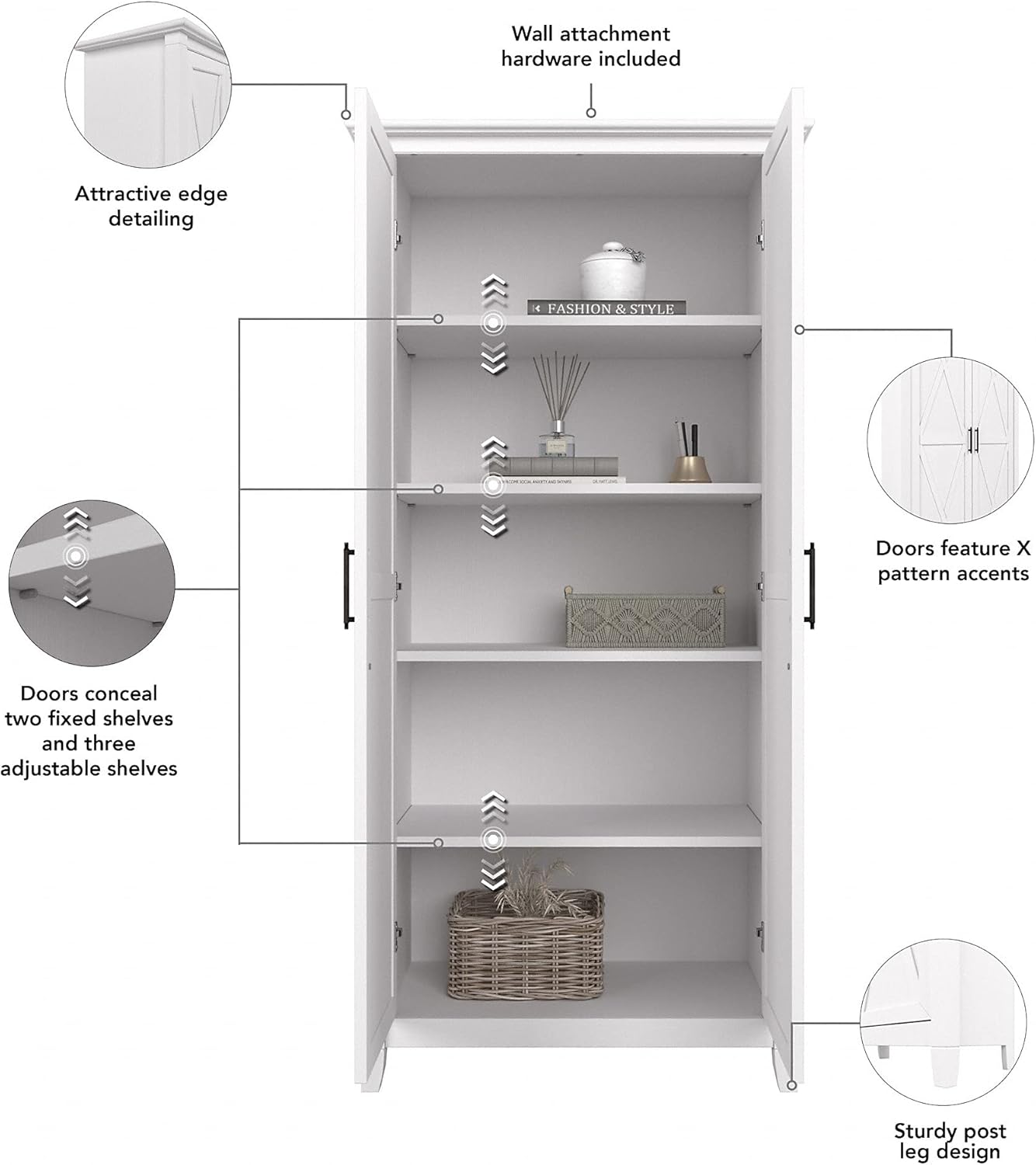 Pure White Oak Bathroom Storage Cabinet with Doors U737