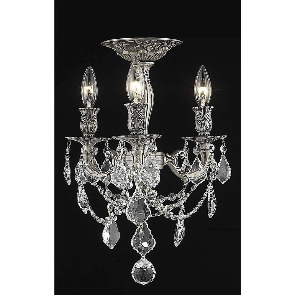 3 Light Pewter Flush Mount Cut Crystal E1569