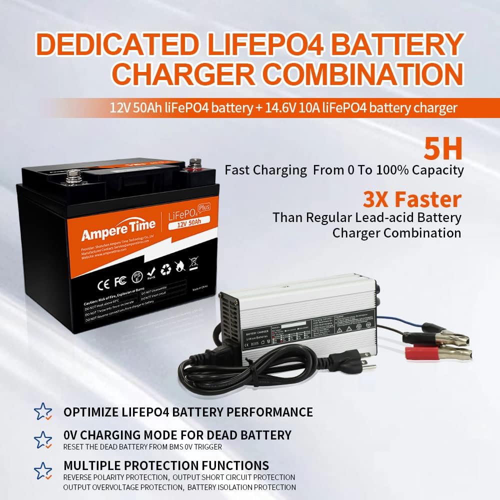 12V 50Ah LiFePO4 Battery with 14.6V 10A Charger, 50A BMS E15981
