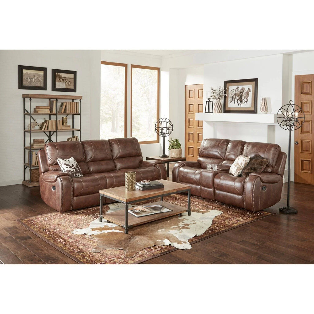Brown Leather Manual Reclining Sofa with Storage Console and USB Port H8473